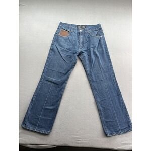 G-NET Jeans Mens 36x32 Blue Denim Straight Leg Brown Flap Pockets Y2K Style